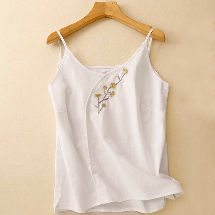 Buddha Stones Etniczne Haftowane Asymetryczny Wzór Damska Bawełniana Lniana Kamizelka Bez Rękawów - Biały - US14, UK/AU18, EU46 (4XL) - image 7