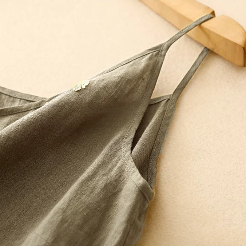 Buddha Stones Etniczne Haftowane Asymetryczny Wzór Damska Bawełniana Lniana Kamizelka Bez Rękawów - image 3