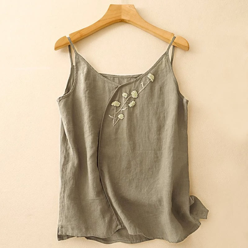 Buddha Stones, etniczny haft, asymetryczny wzór, damska kamizelka bez rękawów - DarkOliveGreen - US14, UK/AU18, EU46 (4XL) - image 0