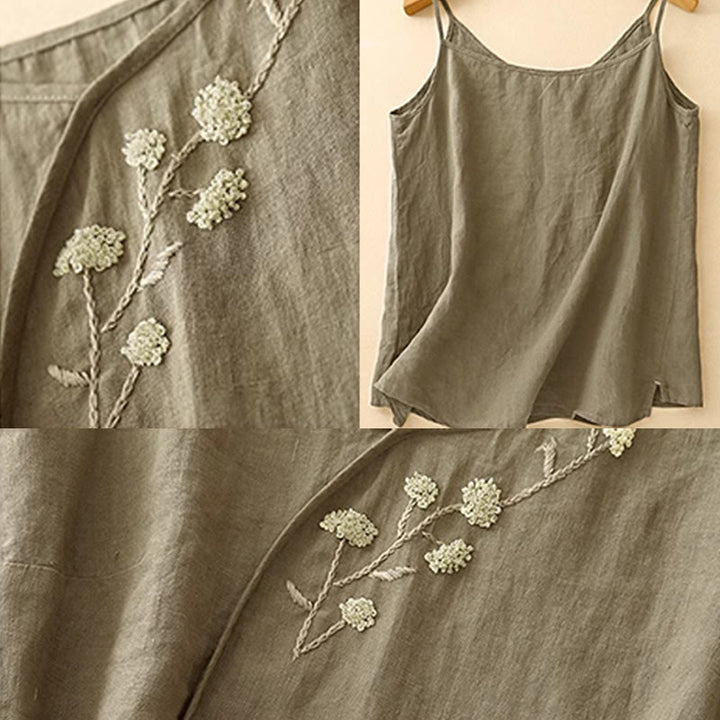 Buddha Stones Etniczne Haftowane Asymetryczny Wzór Damska Bawełniana Lniana Kamizelka Bez Rękawów - image 5