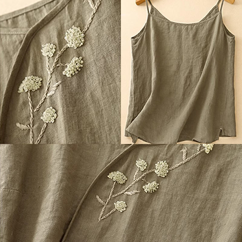 Buddha Stones Etniczne Haftowane Asymetryczny Wzór Damska Bawełniana Lniana Kamizelka Bez Rękawów - image 5