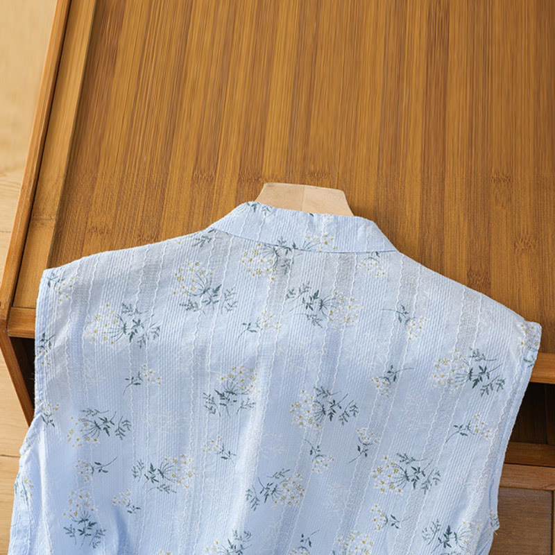 Buddha Stones Retro Nadruk Kwiatowy Roślinny Wzór Chiński Żaba-Guzik Damska Bawełniana Kamizelka Bez Rękawów - image 28