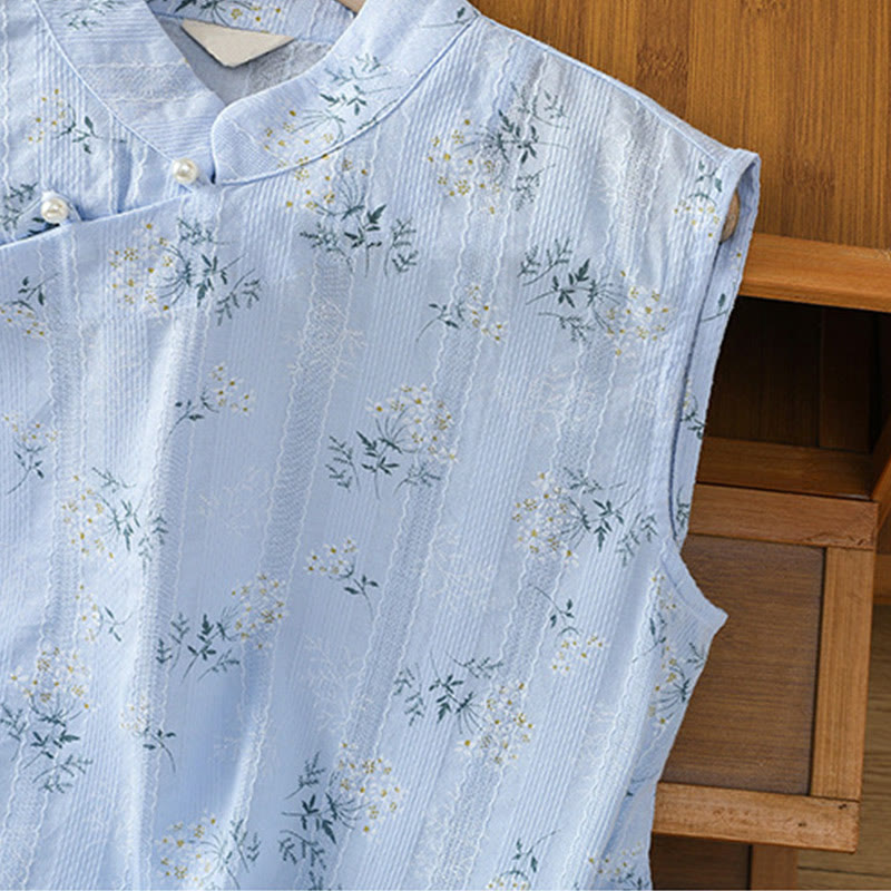 Buddha Stones Retro Nadruk Kwiatowy Roślinny Wzór Chiński Żaba-Guzik Damska Bawełniana Kamizelka Bez Rękawów - image 25