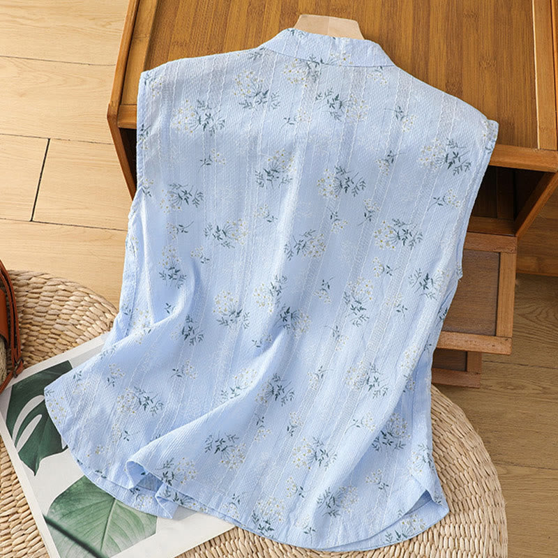 Buddha Stones Retro Nadruk Kwiatowy Roślinny Wzór Chiński Żaba-Guzik Damska Bawełniana Kamizelka Bez Rękawów - image 24