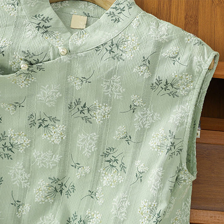 Buddha Stones Retro Nadruk Kwiatowy Roślinny Wzór Chiński Żaba-Guzik Damska Bawełniana Kamizelka Bez Rękawów - image 21