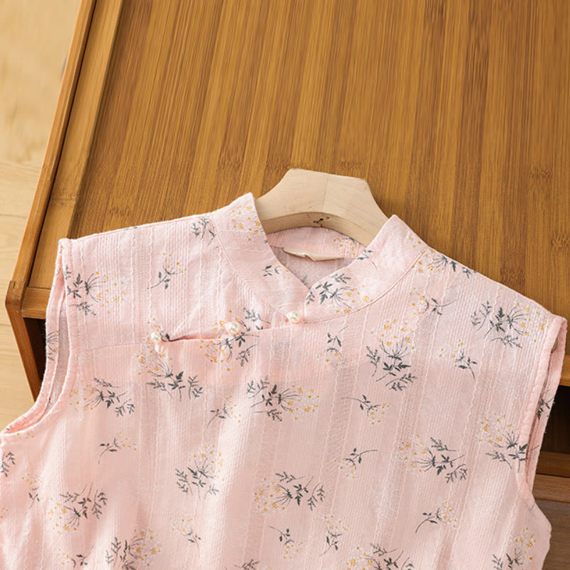 Buddha Stones Retro Nadruk Kwiatowy Roślinny Wzór Chiński Żaba-Guzik Damska Bawełniana Kamizelka Bez Rękawów - image 12