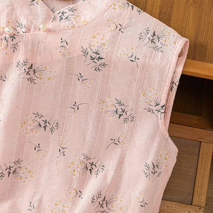 Buddha Stones Retro Nadruk Kwiatowy Roślinny Wzór Chiński Żaba-Guzik Damska Bawełniana Kamizelka Bez Rękawów - image 14