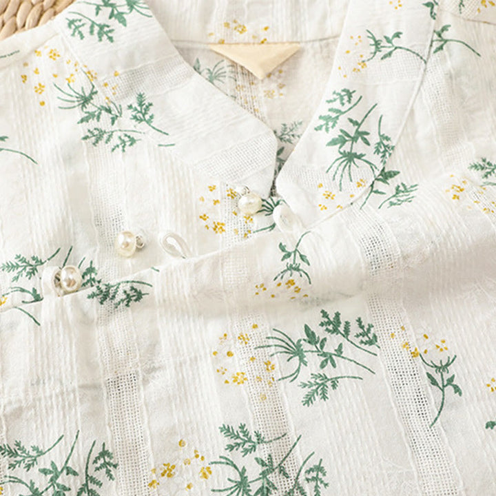 Buddha Stones Retro Nadruk Kwiatowy Roślinny Wzór Chiński Żaba-Guzik Damska Bawełniana Kamizelka Bez Rękawów - image 5