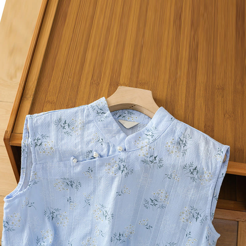 Buddha Stones Retro Nadruk Kwiatowy Roślinny Wzór Chiński Żaba-Guzik Damska Bawełniana Kamizelka Bez Rękawów - image 27