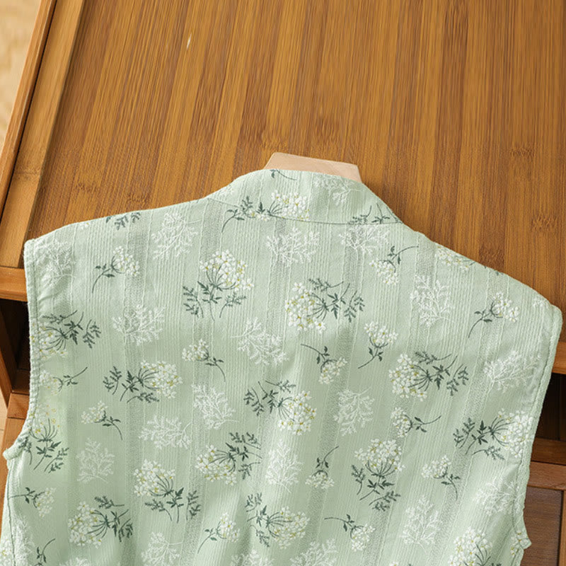 Buddha Stones Retro Nadruk Kwiatowy Roślinny Wzór Chiński Żaba-Guzik Damska Bawełniana Kamizelka Bez Rękawów - image 20