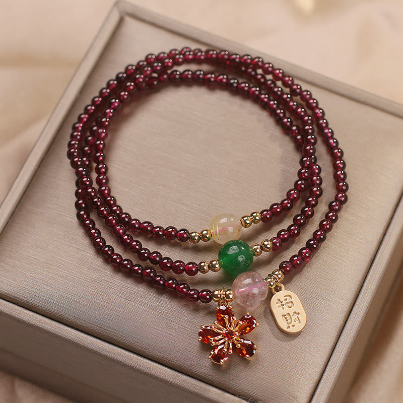 Buddha Stones Naturalne 3mm Ultracienkie Koraliki Granatu Kwiat Wiśni Przyciągaj Szczęście Ochrona Wielowarstwowa Bransoletka