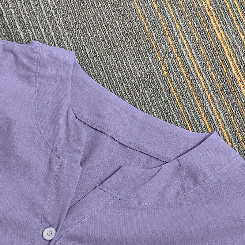 Koszula damska z krótkim rękawem Buddha Stones Casual Plain Button Surched Collar z krótkim rękawem - image 3