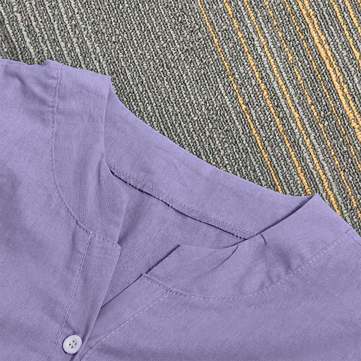 Koszula damska z krótkim rękawem Buddha Stones Casual Plain Button Surched Collar z krótkim rękawem - image 3