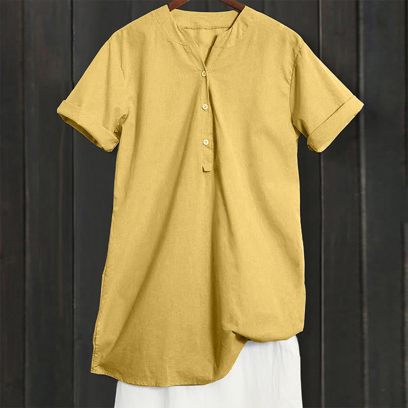 Koszula damska z krótkim rękawem Buddha Stones Casual Plain Button Surched Collar z krótkim rękawem - image 11