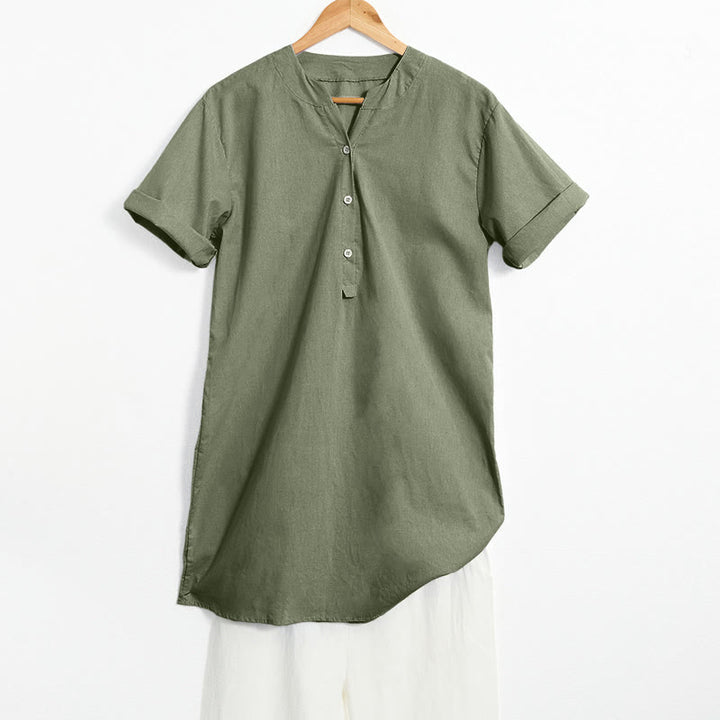 Koszula damska z krótkim rękawem Buddha Stones Casual Plain Button Surched Collar z krótkim rękawem - SeaGreen - US20, UK/AU24, EU52 (5XL) - image 35