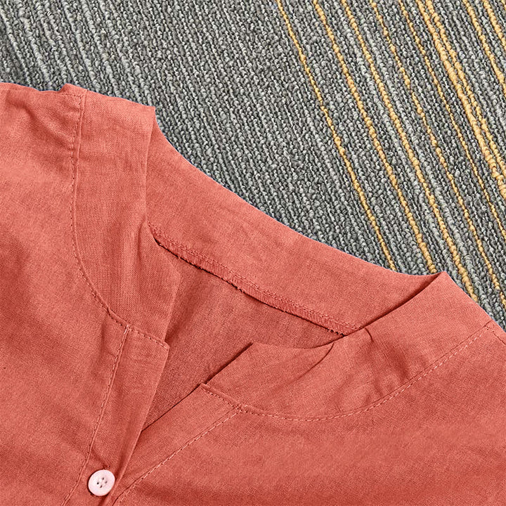 Koszula damska z krótkim rękawem Buddha Stones Casual Plain Button Surched Collar z krótkim rękawem - image 48