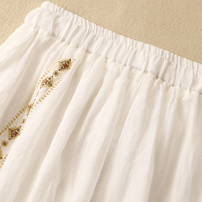 Buddha Stones Etniczne Vintage Haftowane Guziki Projekt Damska Spódnica Bawełniana Lniana 7-8 Długość - image 6