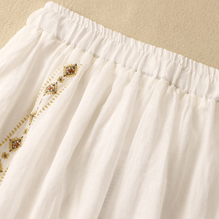 Buddha Stones Etniczne Vintage Haftowane Guziki Projekt Damska Spódnica Bawełniana Lniana 7-8 Długość - image 6