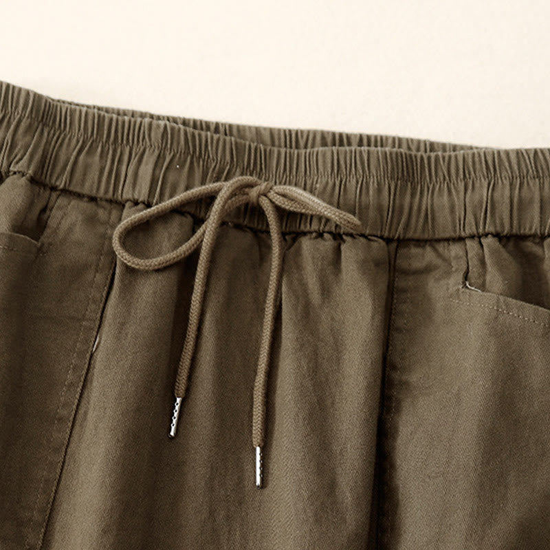 Spódnica damska z bawełny i lnu w rozmiarze 7-8 z kieszeniami Buddha Stones Vintage Plain Drawstring Button Design Slide Slite - image 1