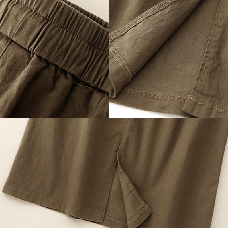 Spódnica damska z bawełny i lnu w rozmiarze 7-8 z kieszeniami Buddha Stones Vintage Plain Drawstring Button Design Slide Slite - image 5