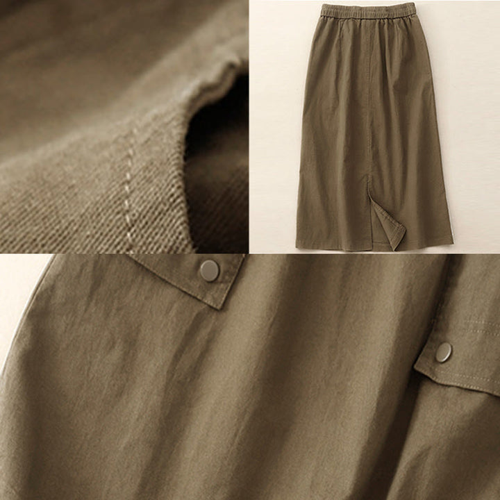 Spódnica damska z bawełny i lnu w rozmiarze 7-8 z kieszeniami Buddha Stones Vintage Plain Drawstring Button Design Slide Slite - image 4