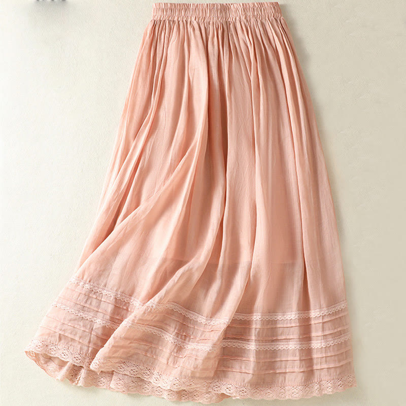 Spódnica damska z bawełny i lnu w rozmiarze 7-8 z koronką i ściągaczem w kolorze letnich Buddha Stones - image 1