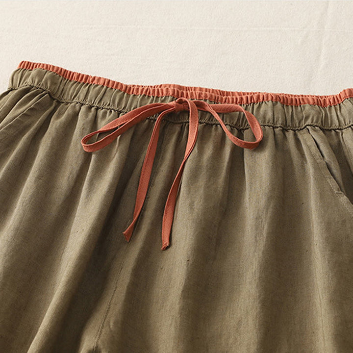 Spodnie damskie z szerokimi nogawkami Buddha Stones w swobodnym stylu z kolorowym blokiem i ściągaczem, bawełniane, z kieszeniami - image 2