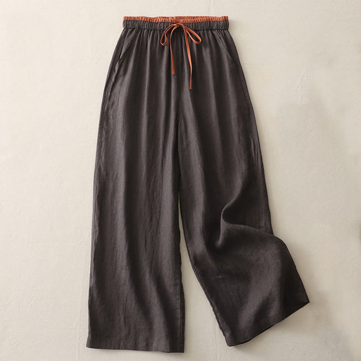 Spodnie damskie z szerokimi nogawkami Buddha Stones w swobodnym stylu z kolorowym blokiem i ściągaczem, bawełniane, z kieszeniami - SaddleBrown - US14, UK/AU18, EU46 (3XL) - image 5