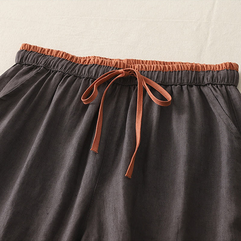 Spodnie damskie z szerokimi nogawkami Buddha Stones w swobodnym stylu z kolorowym blokiem i ściągaczem, bawełniane, z kieszeniami - image 6