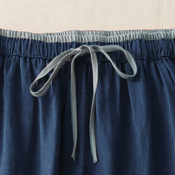 Spodnie damskie z szerokimi nogawkami Buddha Stones w swobodnym stylu z kolorowym blokiem i ściągaczem, bawełniane, z kieszeniami - image 14