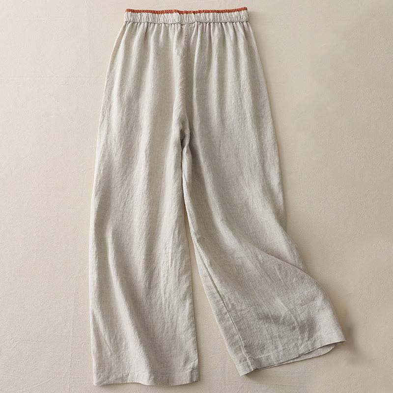 Spodnie damskie z szerokimi nogawkami Buddha Stones w swobodnym stylu z kolorowym blokiem i ściągaczem, bawełniane, z kieszeniami - image 17