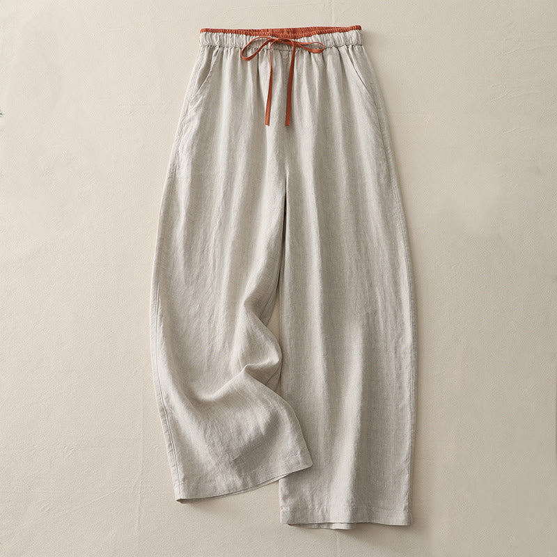 Spodnie damskie z szerokimi nogawkami Buddha Stones w swobodnym stylu z kolorowym blokiem i ściągaczem, bawełniane, z kieszeniami - Beżowy - US14, UK/AU18, EU46 (3XL) - image 16