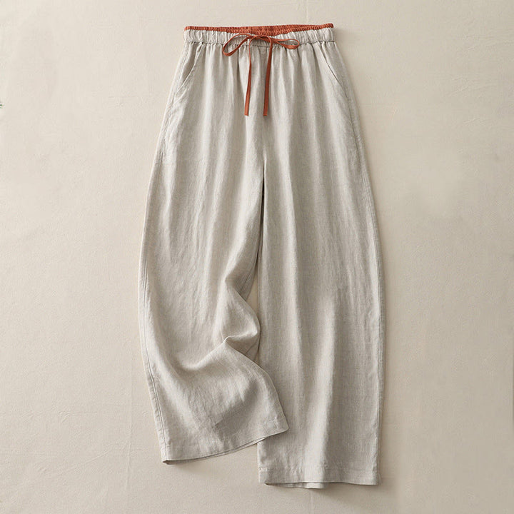 Spodnie damskie z szerokimi nogawkami Buddha Stones w swobodnym stylu z kolorowym blokiem i ściągaczem, bawełniane, z kieszeniami - Beżowy - US14, UK/AU18, EU46 (3XL) - image 16