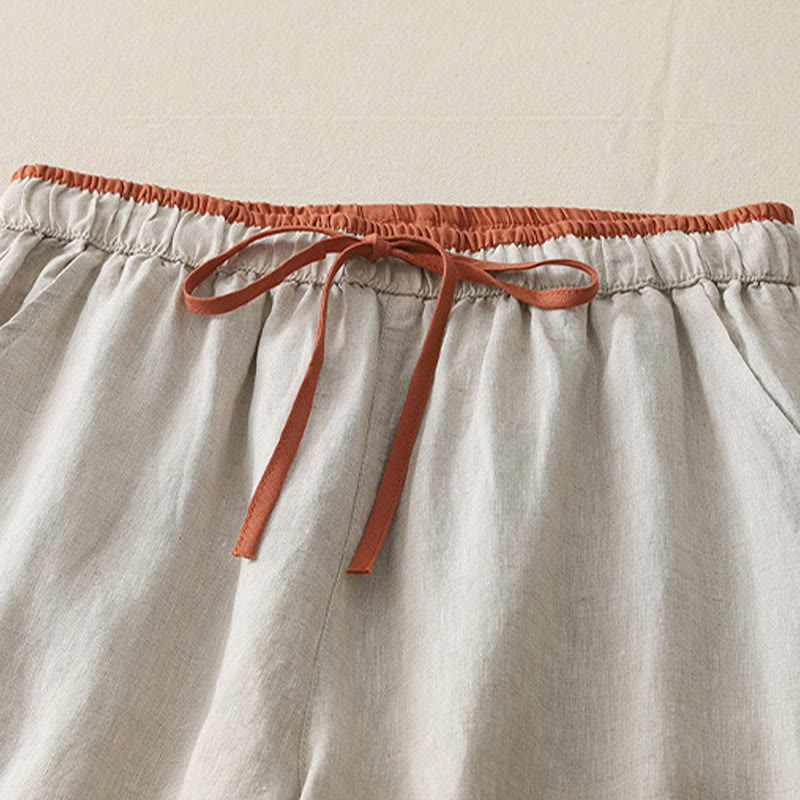 Spodnie damskie z szerokimi nogawkami Buddha Stones w swobodnym stylu z kolorowym blokiem i ściągaczem, bawełniane, z kieszeniami - image 18