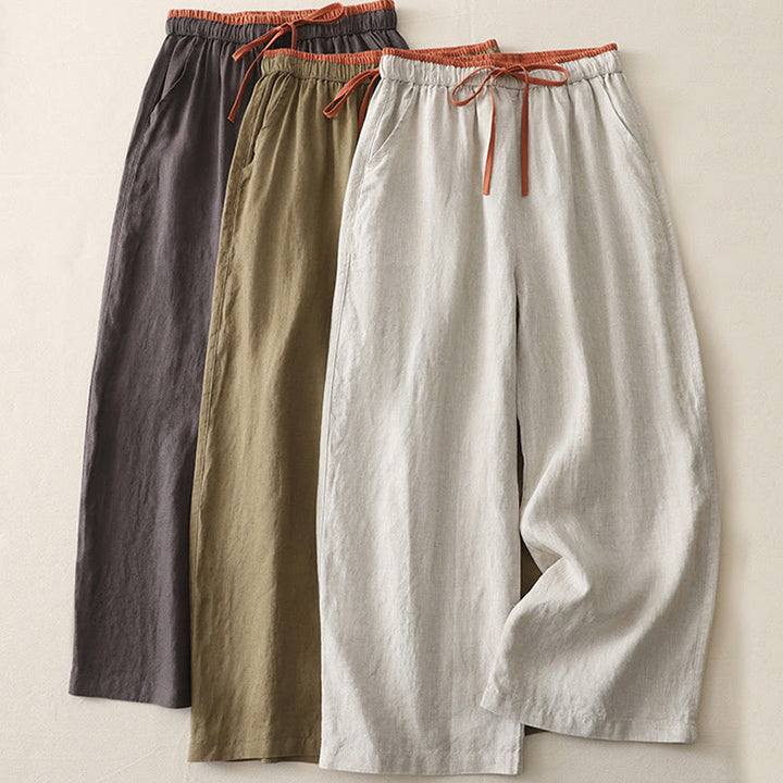 Spodnie damskie z szerokimi nogawkami Buddha Stones w swobodnym stylu z kolorowym blokiem i ściągaczem, bawełniane, z kieszeniami - image 22