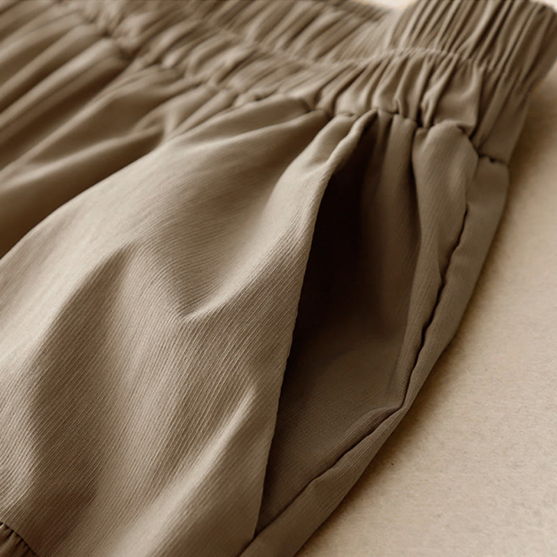 Buddha Stones Luźne, gładkie, damskie, bawełniane, elastyczne, szerokie nogawki, długość 7-8, z kieszeniami - image 2