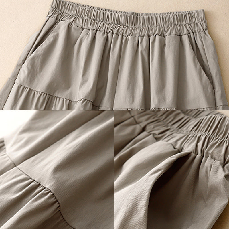 Buddha Stones Luźne, gładkie, damskie, bawełniane, elastyczne, szerokie nogawki, długość 7-8, z kieszeniami - image 9