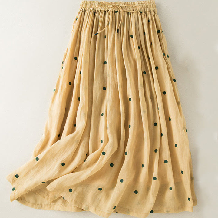 Spódnica plisowana damska w artystyczny wzór w kropki z Buddha Stones - Żółty - US8-10，UK/AU12-14，EU40-42 (2XL) - image 23