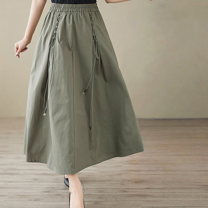 Spódnica damska z bawełny Buddha Stones Summer Casual Pure Color Plisowana