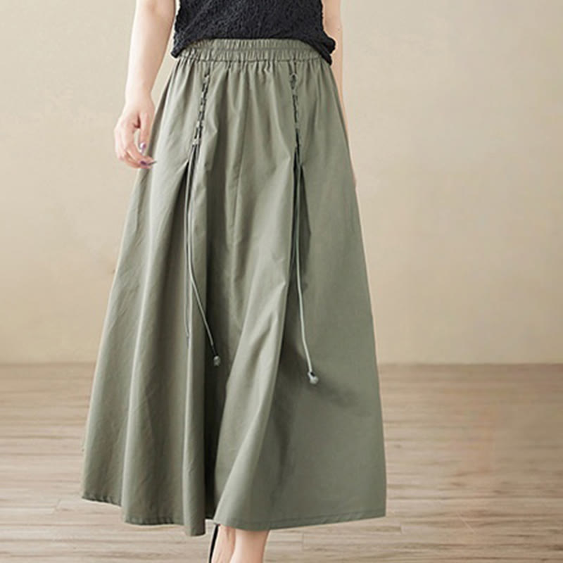 Spódnica damska z bawełny Buddha Stones Summer Casual Pure Color Plisowana - image 5