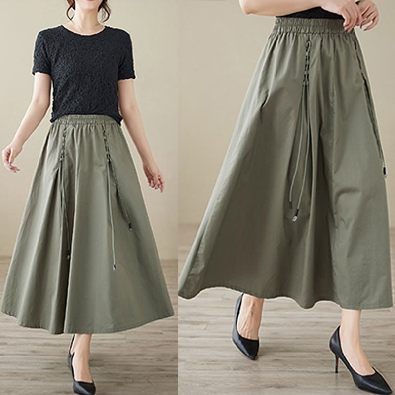 Spódnica damska z bawełny Buddha Stones Summer Casual Pure Color Plisowana - image 12