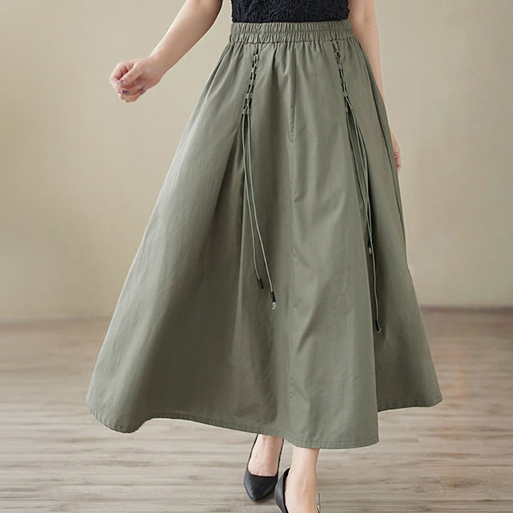 Spódnica damska z bawełny Buddha Stones Summer Casual Pure Color Plisowana