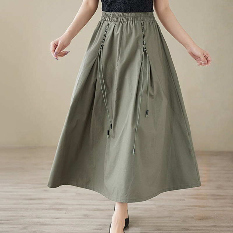 Spódnica damska z bawełny Buddha Stones Summer Casual Pure Color Plisowana