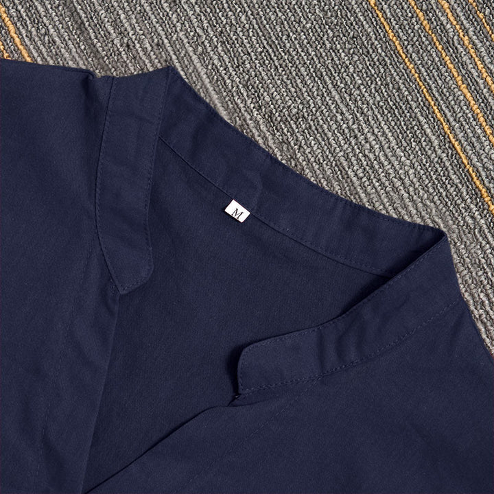 Koszula damska z bawełny i lnu Buddha Stones Summer Casual Plain Breasted Collared Short Sleeve - image 2