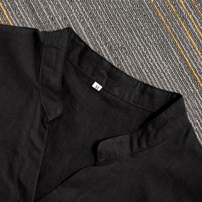 Koszula damska z bawełny i lnu Buddha Stones Summer Casual Plain Breasted Collared Short Sleeve - image 8