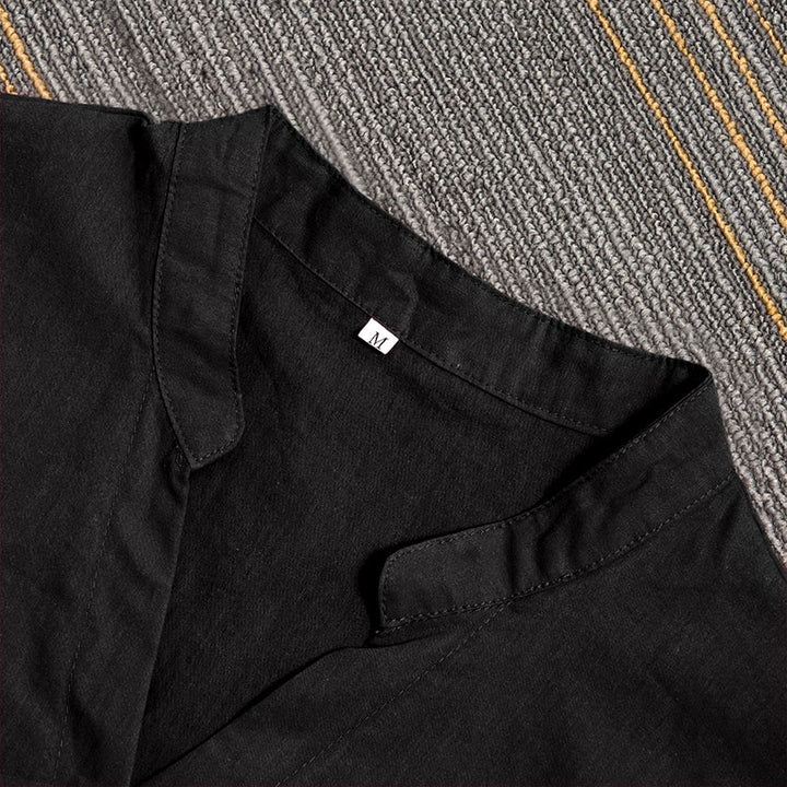 Koszula damska z bawełny i lnu Buddha Stones Summer Casual Plain Breasted Collared Short Sleeve - image 8