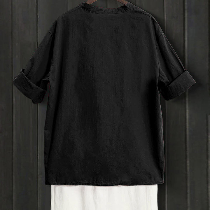 Koszula damska z bawełny i lnu Buddha Stones Summer Casual Plain Breasted Collared Short Sleeve - image 7