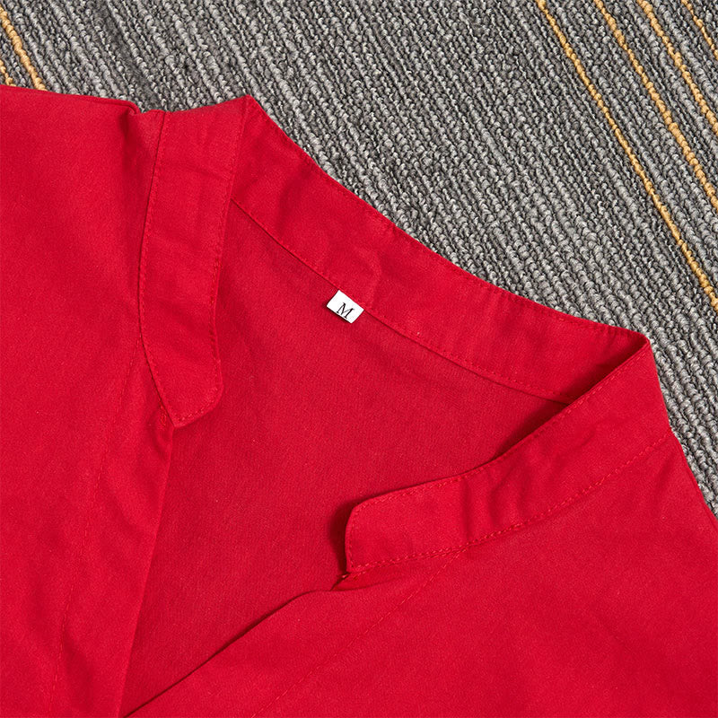 Koszula damska z bawełny i lnu Buddha Stones Summer Casual Plain Breasted Collared Short Sleeve - image 14