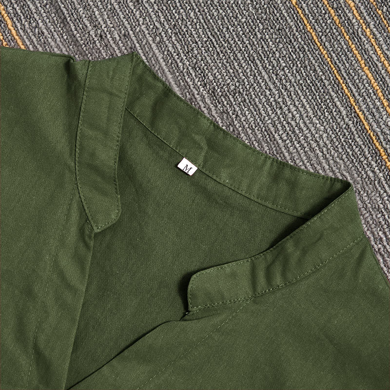 Koszula damska z bawełny i lnu Buddha Stones Summer Casual Plain Breasted Collared Short Sleeve - image 20