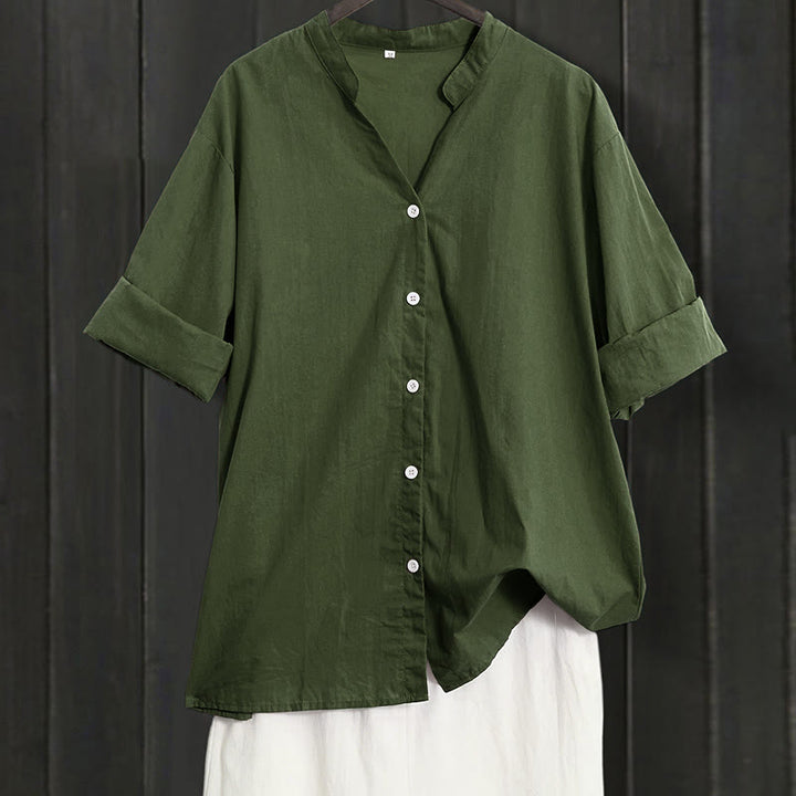 Koszula damska z bawełny i lnu Buddha Stones Summer Casual Plain Breasted Collared Short Sleeve - ForestGreen - US20, UK/AU24, EU52 (5XL) - image 18